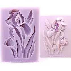 Iris Flower Silicone Mold DIY Fondant Chocolate Cake Decorating Mould Polymer Clay Resin Tool Leaves butterflies Ruffled Iris