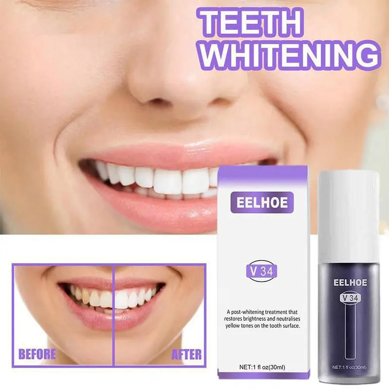 30ml Dental Remove Plaque Stains Care Toothpaste Tooth Whitening V34 Purple Color Corrector Serum Teeth B9T9