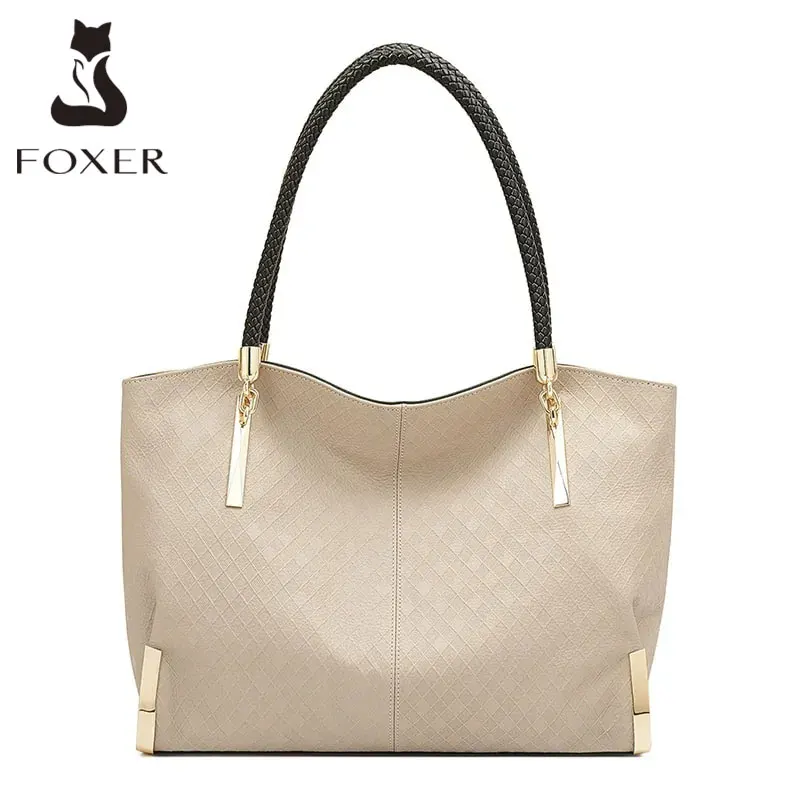 FOXER Marke Echtes Leder Handtasche Winter Frauen Original Design Schulter Tasche Luxus Tote Große Kapazität Dame Tasche Weihnachten Geschenk