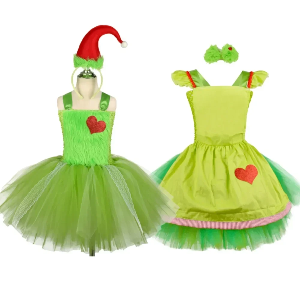 

Christmas Cosplay Costume Green Monster Disguise Dress for Girls Full Set Halloween New Year Carnival Party Clothes Roleplay