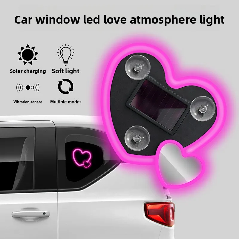 Car Solar LED Ambient Light Car Decoration Heart Shaped Neon Decoration Light