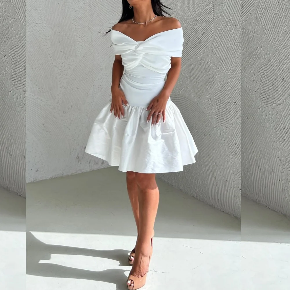 

Customized Modern Style Sizes Available Jersey Pleat Draped A-line Off-the-shoulder Mini Dresses Cocktail Dresses Matching Fashi