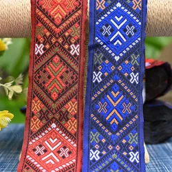 50mm 7 metri Vintage etnico blu scuro rosso motivo geometrico ricamo nastro Boho pizzo Trim vestiti fai da te borsa accessori in tessuto