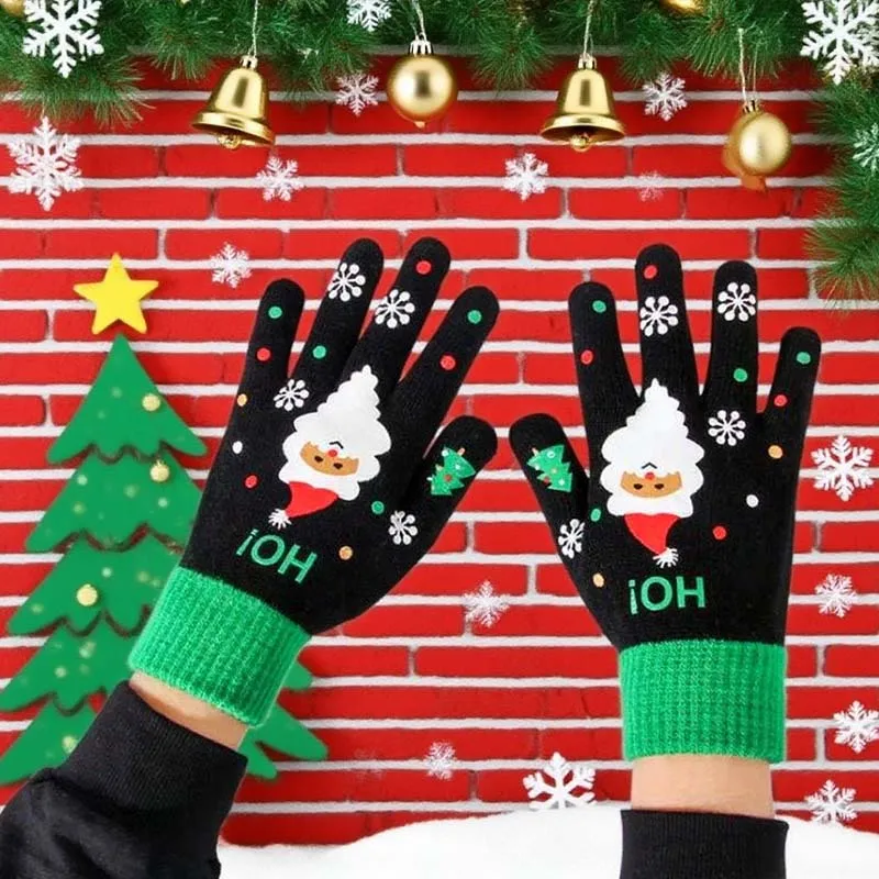 Fünf-Finger-Weihnachtsstrickhandschuhe, Touchscreen, warme Thermo-Handschuhe für Kinder und Erwachsene, weiche Winterhandschuhe, Handzubehör