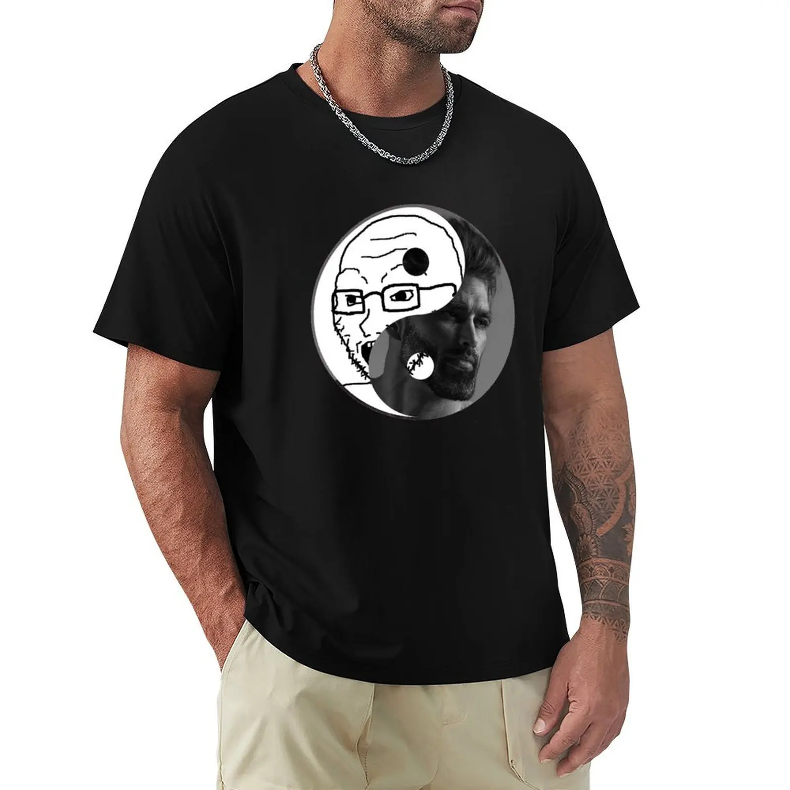 

CHAD YIN YANG WOJAK SOY BOY CRINGE DOOMER ZOOMER T-Shirt Simple Line Art Print Tee