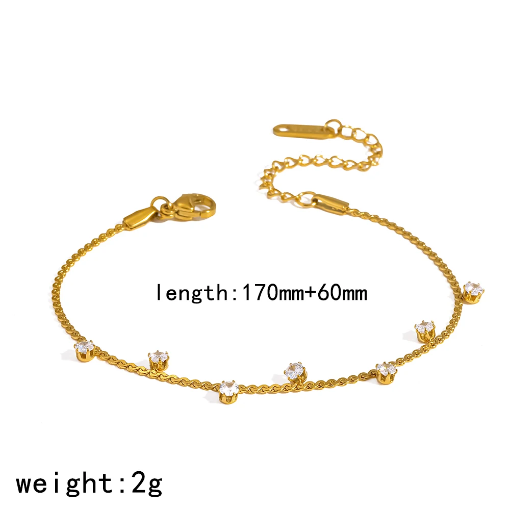 18K vergoldetes Edelstahl-Armband mit Zirkonia-Ketten, modischer, wasserdichter, schicker Schmuck – Detail 7