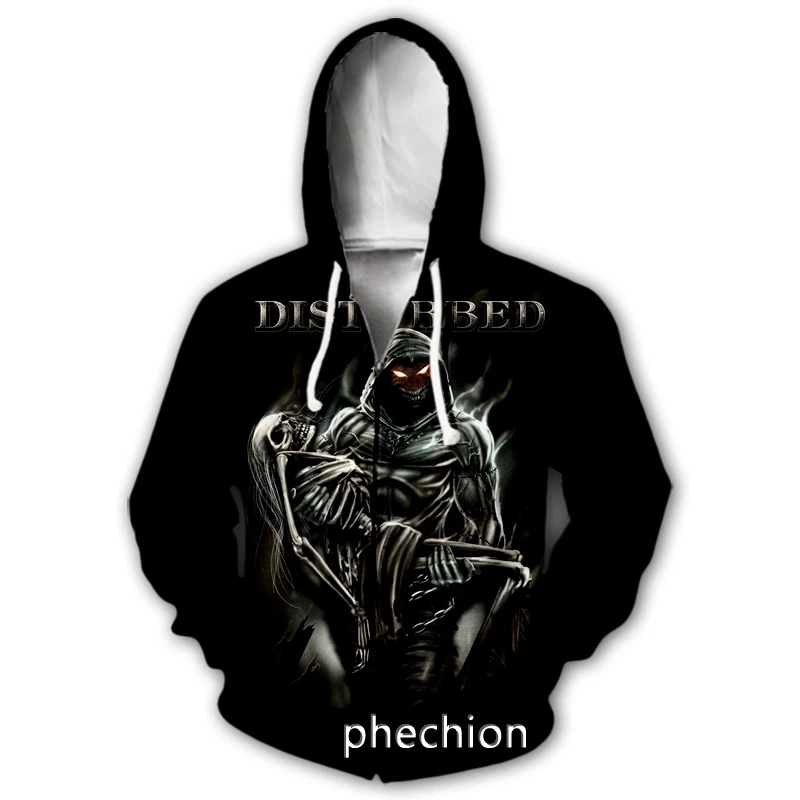 phechion New Fashion Men/Women Disturbed Rock Band 3D Print Long Sleeve Zip Hoodies Casual Men Loose Sport Zip Hoodies J26