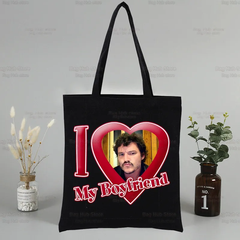 Pedro Pascal My Boy Friend Black Tote Bag Unisex Canvas Bags Shopping Bags Casual Shoulder Bag Foldable