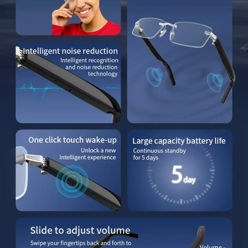 G06 스마트 무선 블루투스 안경 번역기 블루라이트 차단 헤드셋 전화 통화 및 음악 감상용