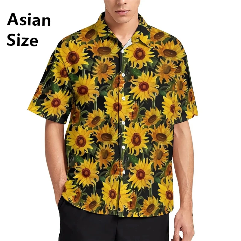 Summer Hawaiian Black Shirt 3D Sunflowers Print Man Shirts Funny Streetwear Camisas De Hombre Unisex Fashion Tropical Clothing