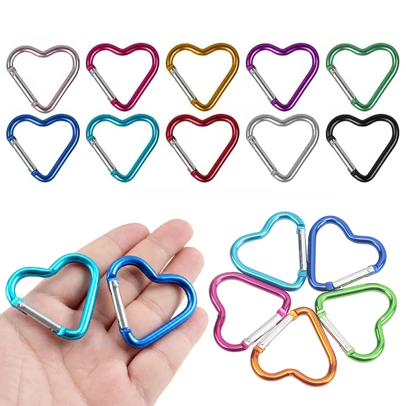 3/6/9/12PCS Heart-shaped Carabiners Random Mix Color Keychain Suitable for Camping Outing Travel Hanging Buckle Hook Gadgets ZYF