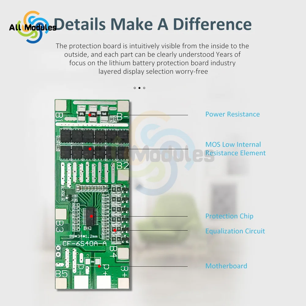 Lithium BMS 6S 24V 20A 40A 18650 Li-Ion Battery Protection Board with Balance For Ebike Escooter Solar Light Power Bank Charge