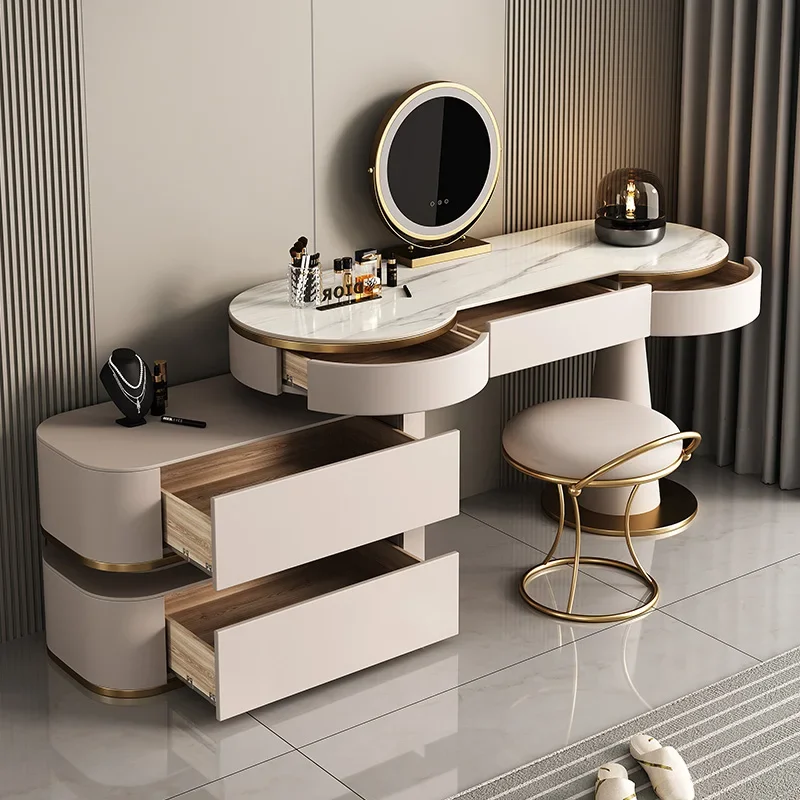 النساء الغرور الجدول ضوء الفاخرة خشب متين مجلس خزانة روك ماكياج الغرور خلع الملابس الجدول Penteadeira الأثاث العصري