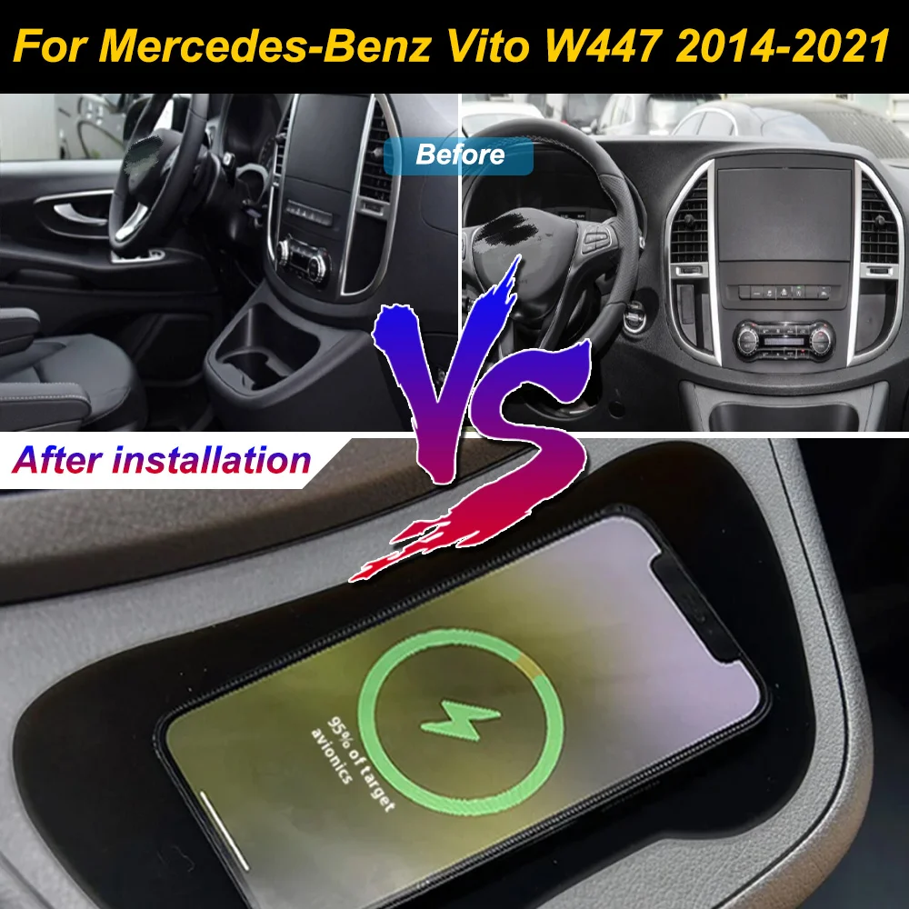 

for Mercedes-Benz Vito W447 2014-2021 Car Wireless Mobile Phone Charger Center Console Storage iphone fast charge plate holder