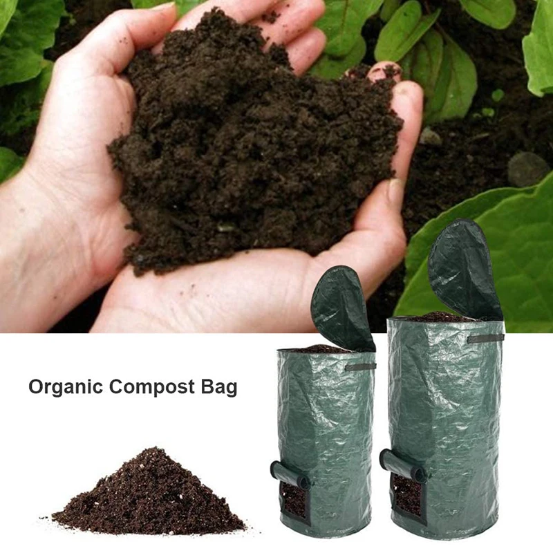 Collapsible Garden Yard Compost Bag With Lid Environmental Organic Ferment Waste Collector Refuse Sacks Composter Bin 35 x 60 cm