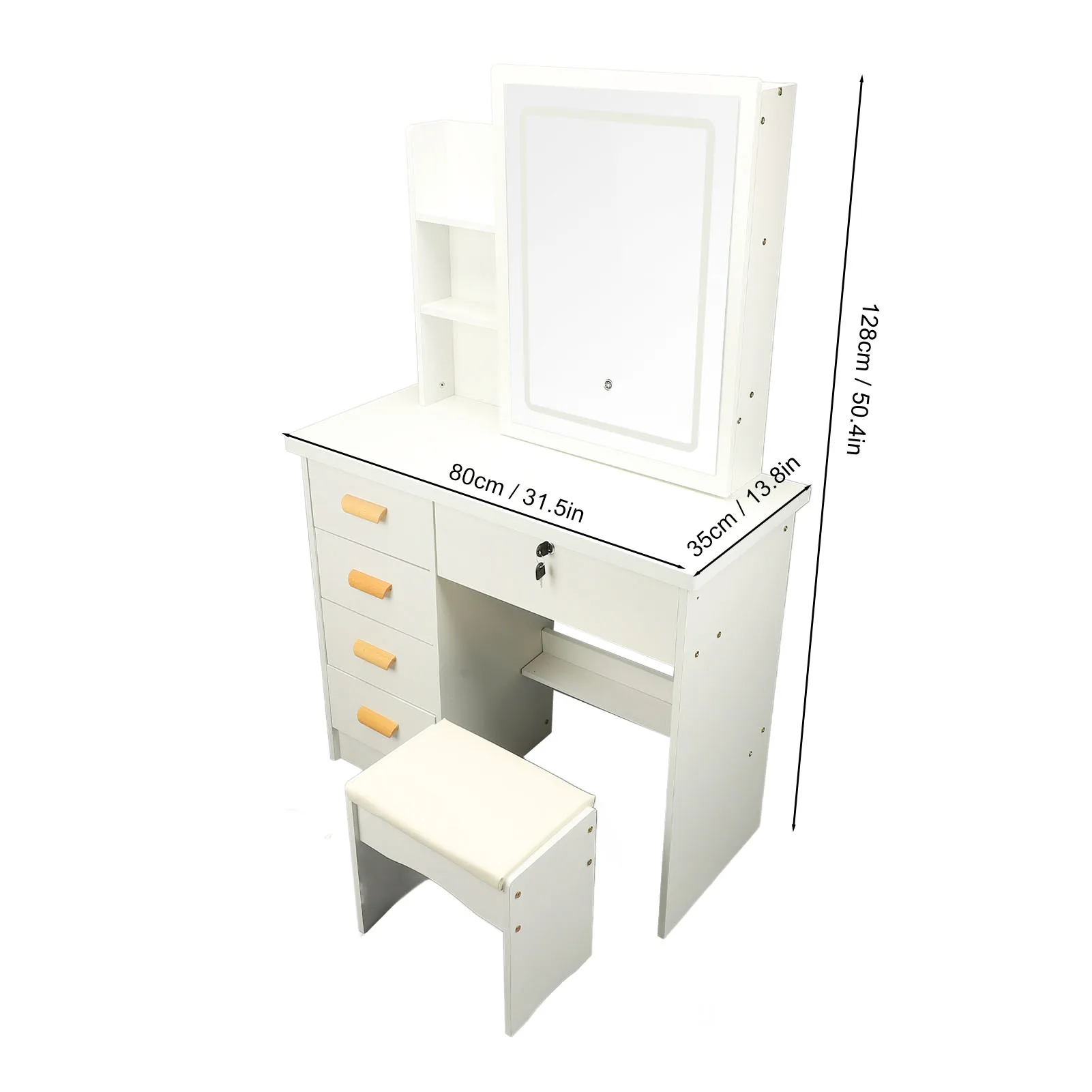 Dressing Table Dressing Table Modern Multi Functional Lighted Mirror Vanity Desk with Drawers Shelves Padded Stool for Bedroom image 3