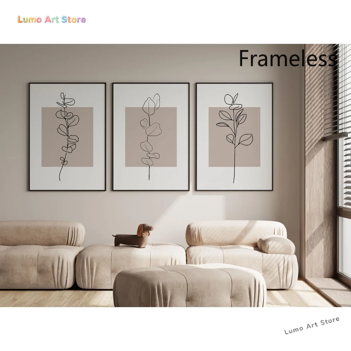 2D Flat, 3pcs Neutral Botanical Wall Prints, Minimalist Plant Line Art Festival Gift, Living Room, Bedroom, Office, Dining Ro