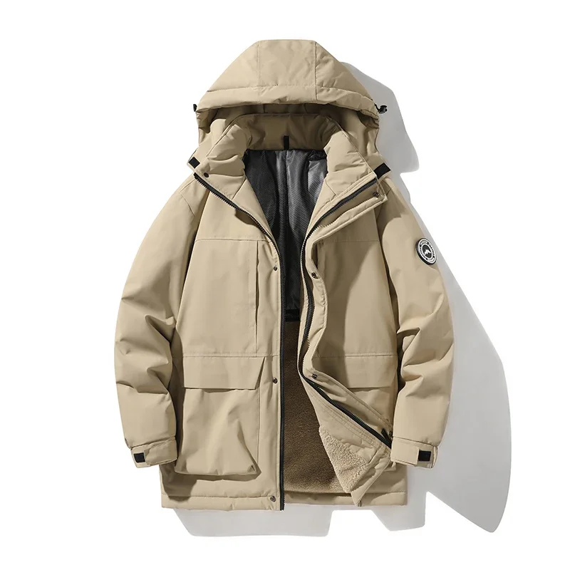 

2025 New High Quality Men's Thicken Cotton Jacket Men Windproof Parkas Outdoor Sport Down Jacket Male Hooed Solid Warm Parkas