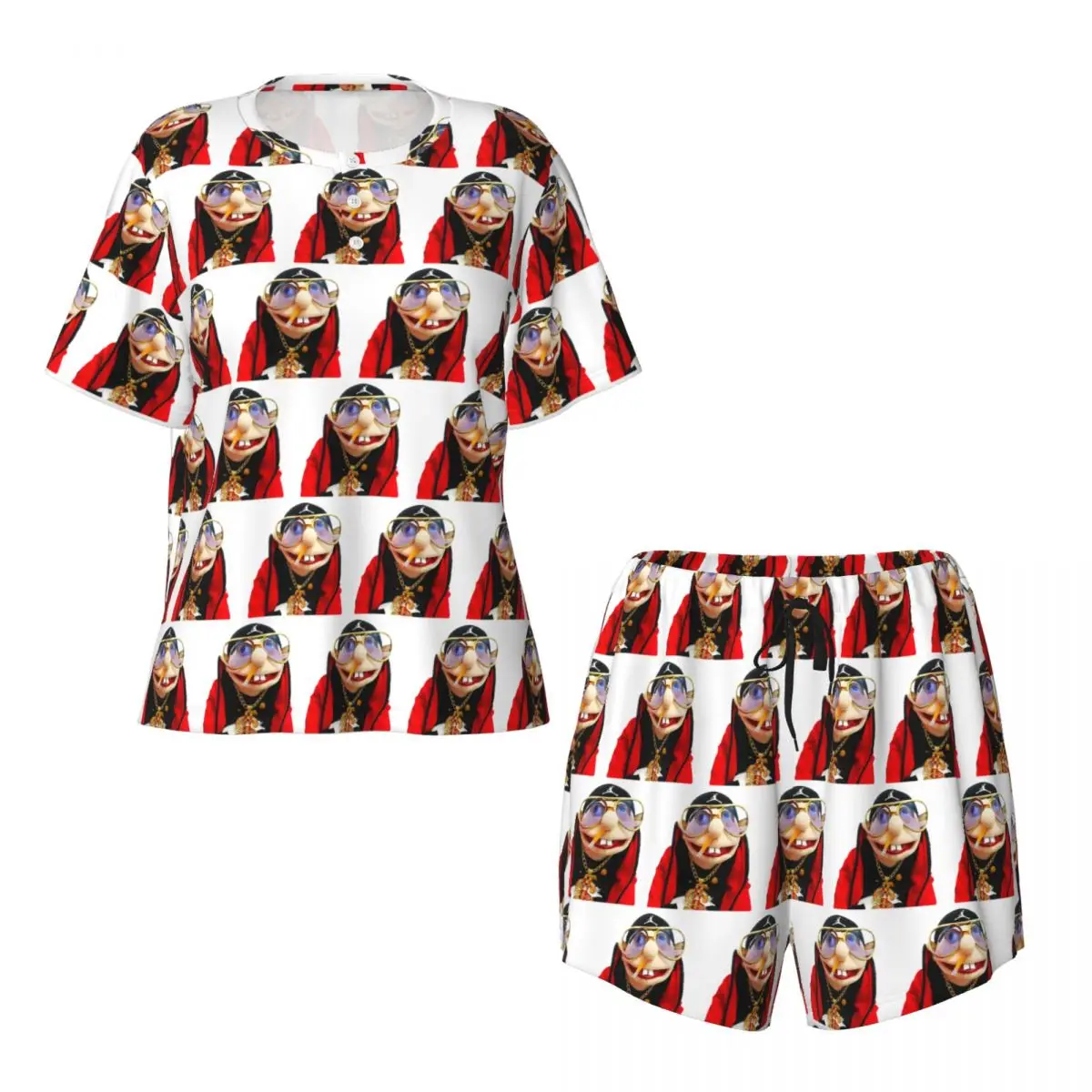 

SML Rapper Jeffy Round Neck Short Sleeves Nightdress for Sleeping Sleepshirts Women Loose Pajama Set Short Pants