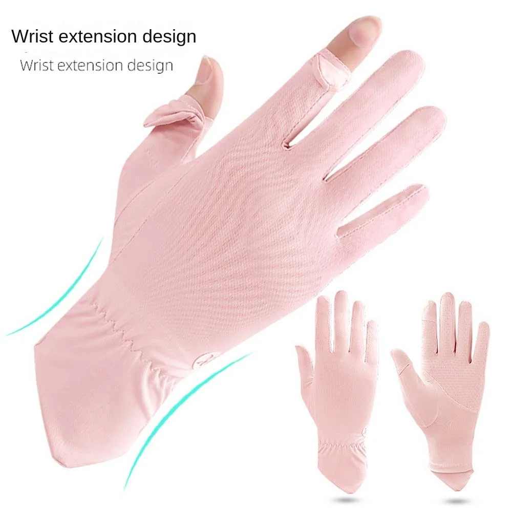 

Anti-UV Gloves Ice Silk Gloves Anti-ultraviolet Solid Color Summer Sunscreen Gloves Five Fingers Gloves Pink Grey Black