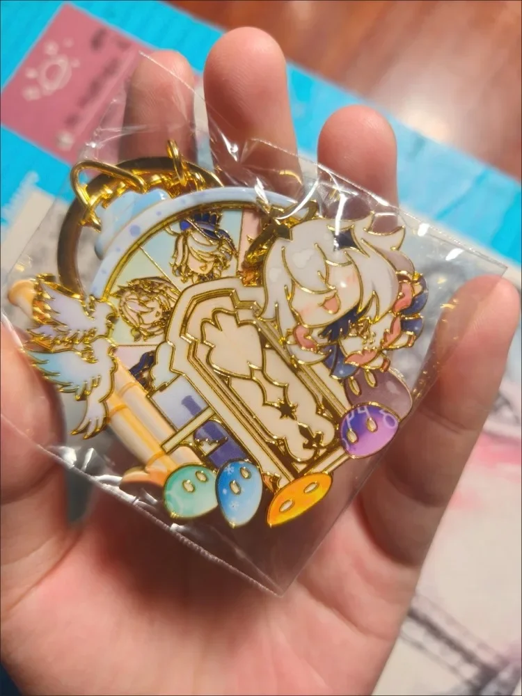 Genshin Impact Tsaritsa Mavuika Furina Zhongli Seven Gods Rotating Metal Badge KeyChain 7 Element Eye Of Original God KeyRing