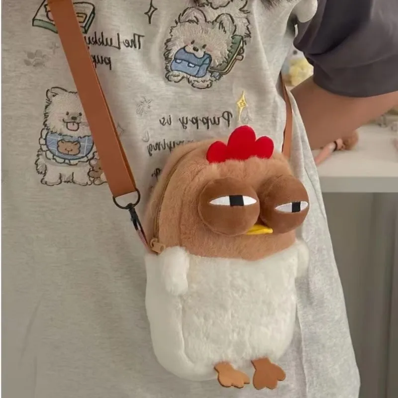 Pelz Huhn Plüsch Tasche Hässliche Henne Form Handtasche Lustige Kawaii Huhn Anhänger Schlüsselanhänger Puppe Satchel Geldbörse für Frauen Geburtstagsgeschenke – Detail 6