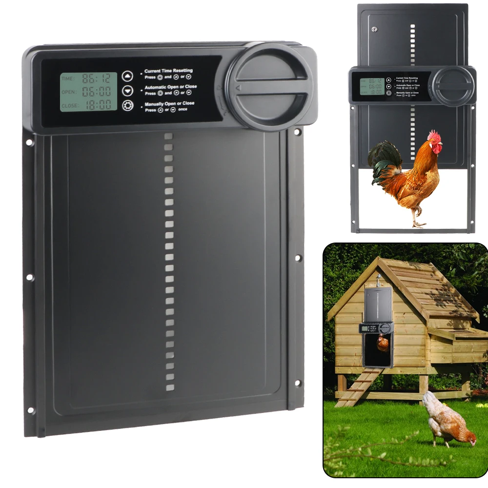 Anti-Pinch Function Small Pet Supplies Retractable Door Safety Gate Controlled Open LCD Display Automatic Chicken Coop Door