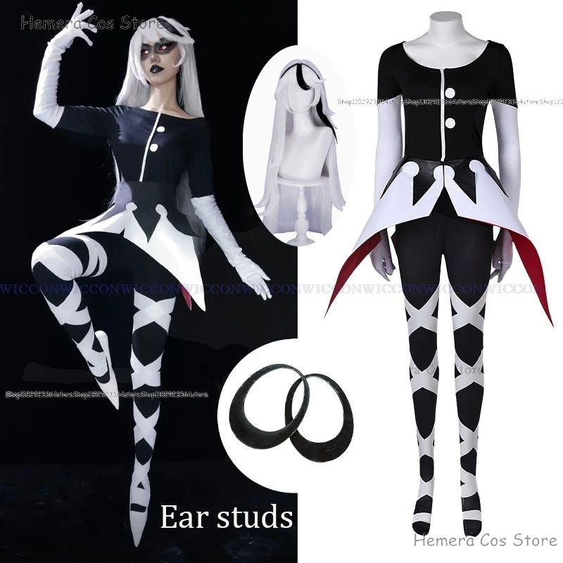 Hazbin Carmilla Carmine Cosplay Costume Anime Hotel Carmilla  Cosplay Uniform Nail Demon Halloween Party Women Fancy Suit Wig