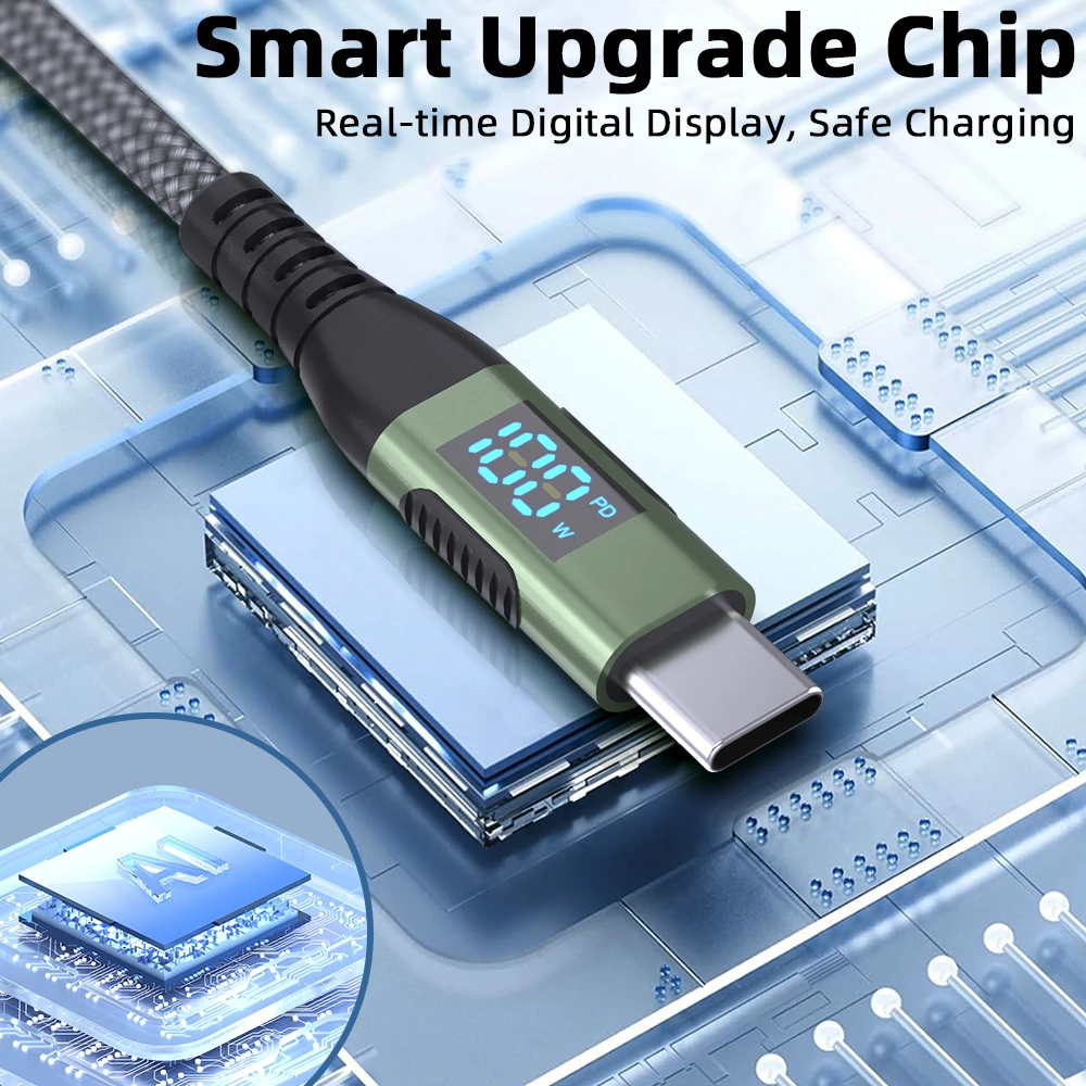 LAIHONEN New 100W LED Digital Display Quick Charge USB Type C Cable for iPhone 16 15 16 Pro Max 16 15 Plus 10FT USB A to USB C