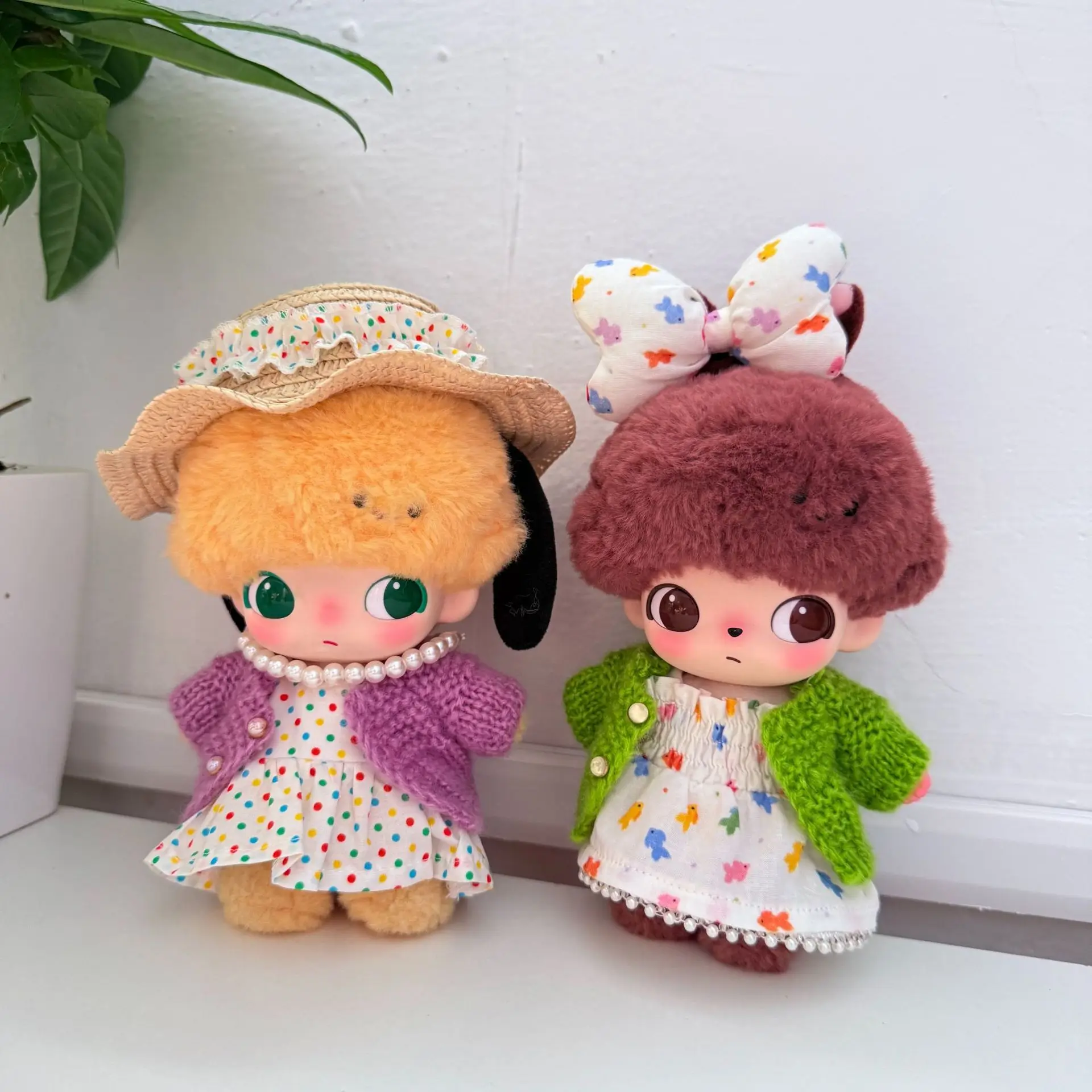 

DIMOO WORLD Spring Straw Hat Outfits Floral Dresses & Knit Cardigan For 15/17cm Cute Labubu 1st 2nd 3rd Gen Dolls