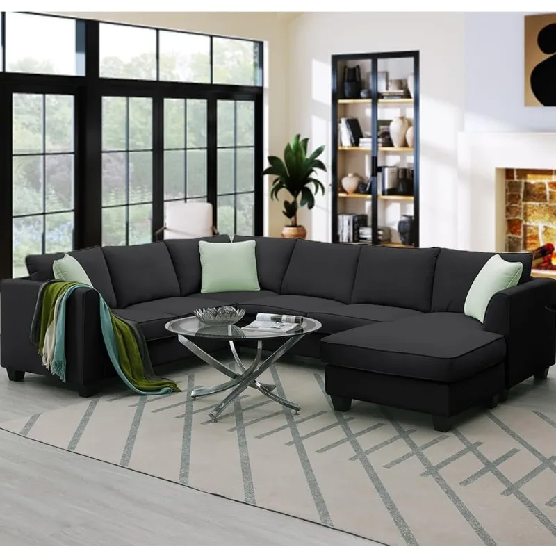 

Modern Modular Living Room Furniture, L Ottoman or U-Shape, 7 Seats Corner Couch Set with 3 Pillows,Upholstered Sectional