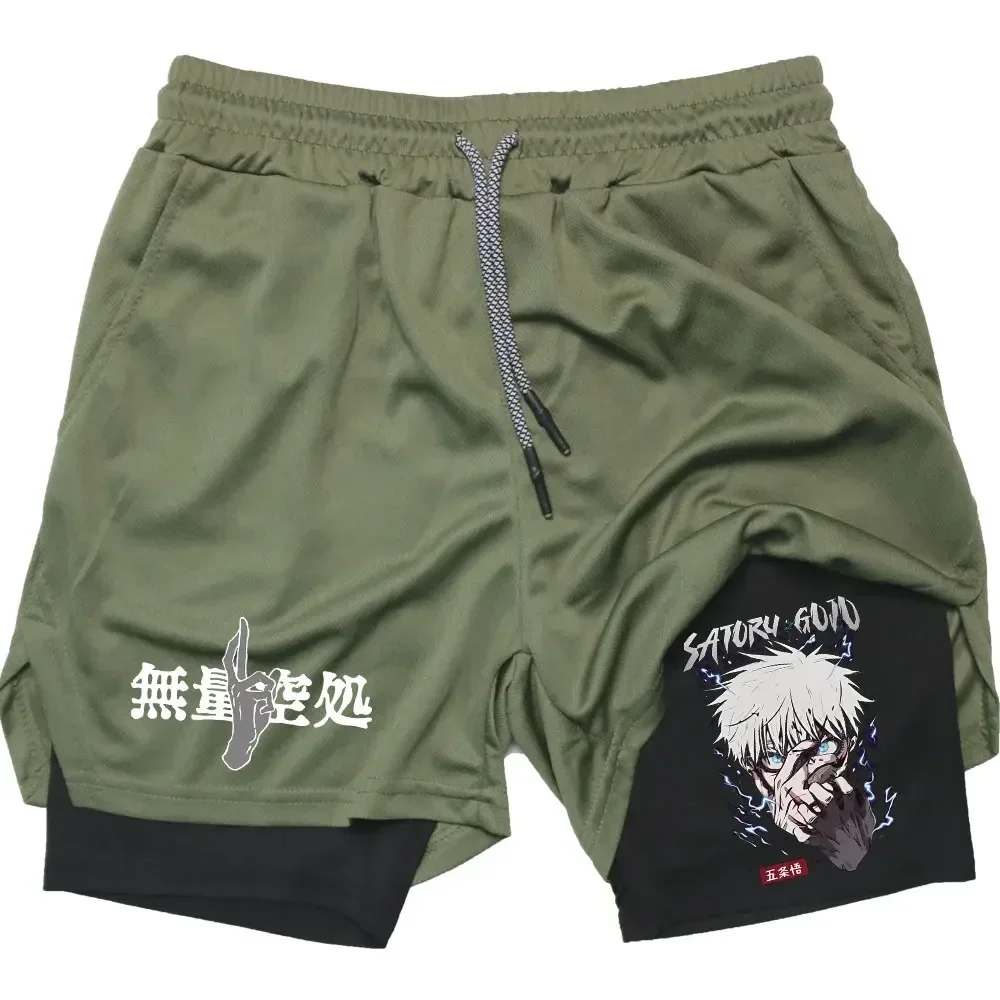 2024New Anime 2 in 1 Gym Shorts Compression Stretchy Sports Shorts Quick Dry Fitness Workout Summer Men\'s Performance Shorts