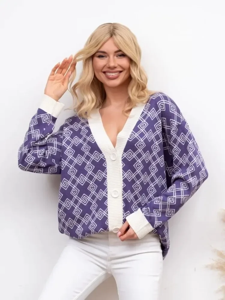 

Cardigan for Women Autumn Winter New V-neck Cardigan Sweater Fashion Casual Loose Diamond Plaid Knit Cardigan Jacket Jumpers
