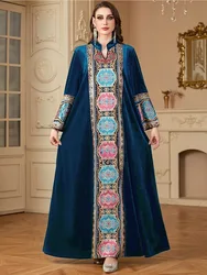 Winter Velvet Dress Muslim Embroidery Dubai Split Abaya Women Morocco Kaftan Vestidos Long Dress Party Vestido Largos Femme 2025