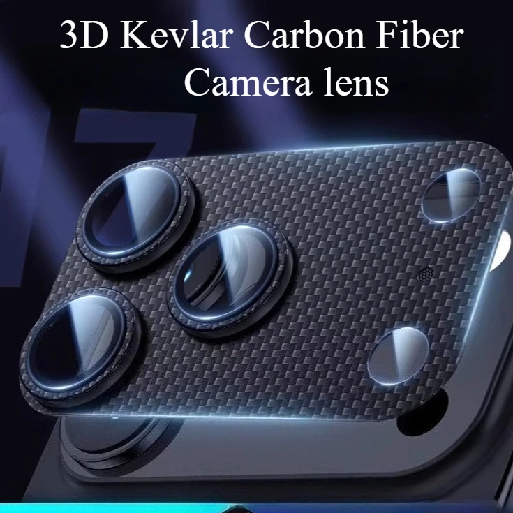 9HD 3D Kevlar Carbon Fiber Kameraobjektivschutz für iPhone 18 17 Pro Max Metall-Panzer Glas-Kameraobjektivfolie Kappe