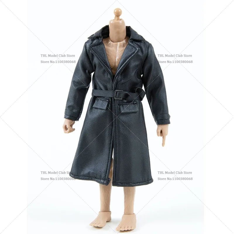 Maßstab 1:12, schwarze Farbe, Trend, mittellanger Leder-Trenchcoat, Windjacke, Kleidungszubehör für 15,2 cm große männliche Soldaten-Actionfiguren