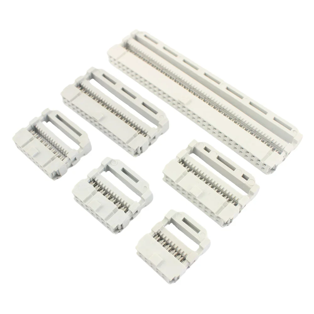 50pcs 2.54mm FC 10/14/16/20/26/30/34/40/50/64 Pin IDC Female Header Socket Connector For 1.27mm Pitch Flat Cable 10P 14P 16P 20P