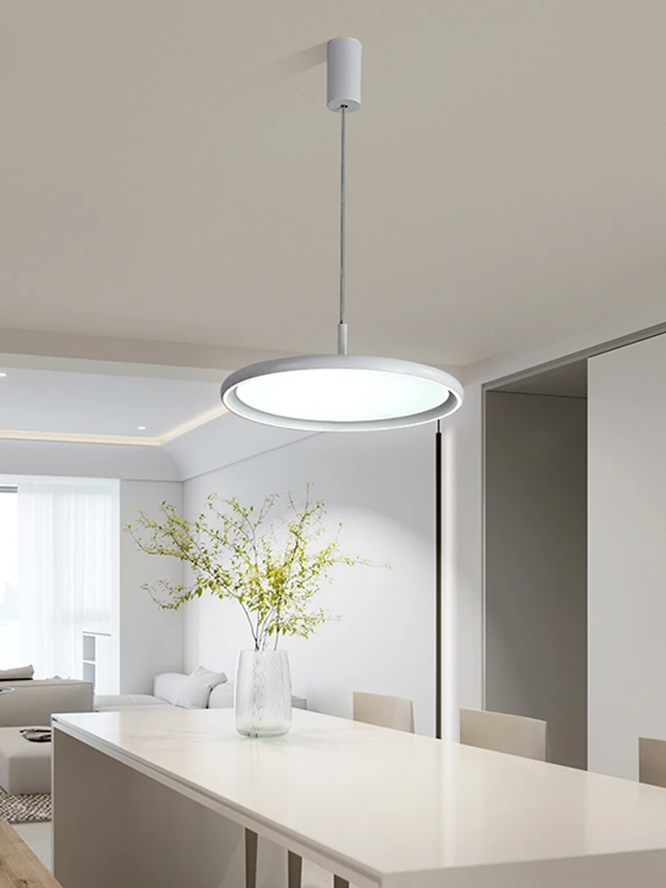 Simples Rodada LED Pendant Light, Controle Remoto Lâmpada Decoração, Preto e branco, Adequado para Sala de Jantar, Quarto, Cozinha, Sala de estar