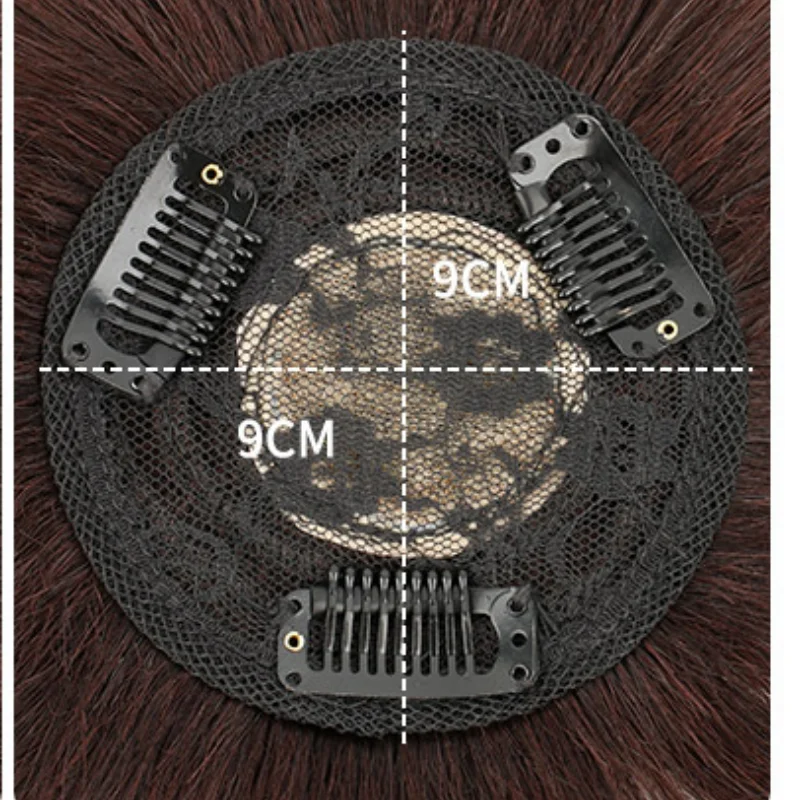 حرير علوي دائري شعر بشري للنساء ، 3 مقاطع ، مستقيم ، قطع شعر ، زيادة الحجم ، تنفس ، 9x9cm