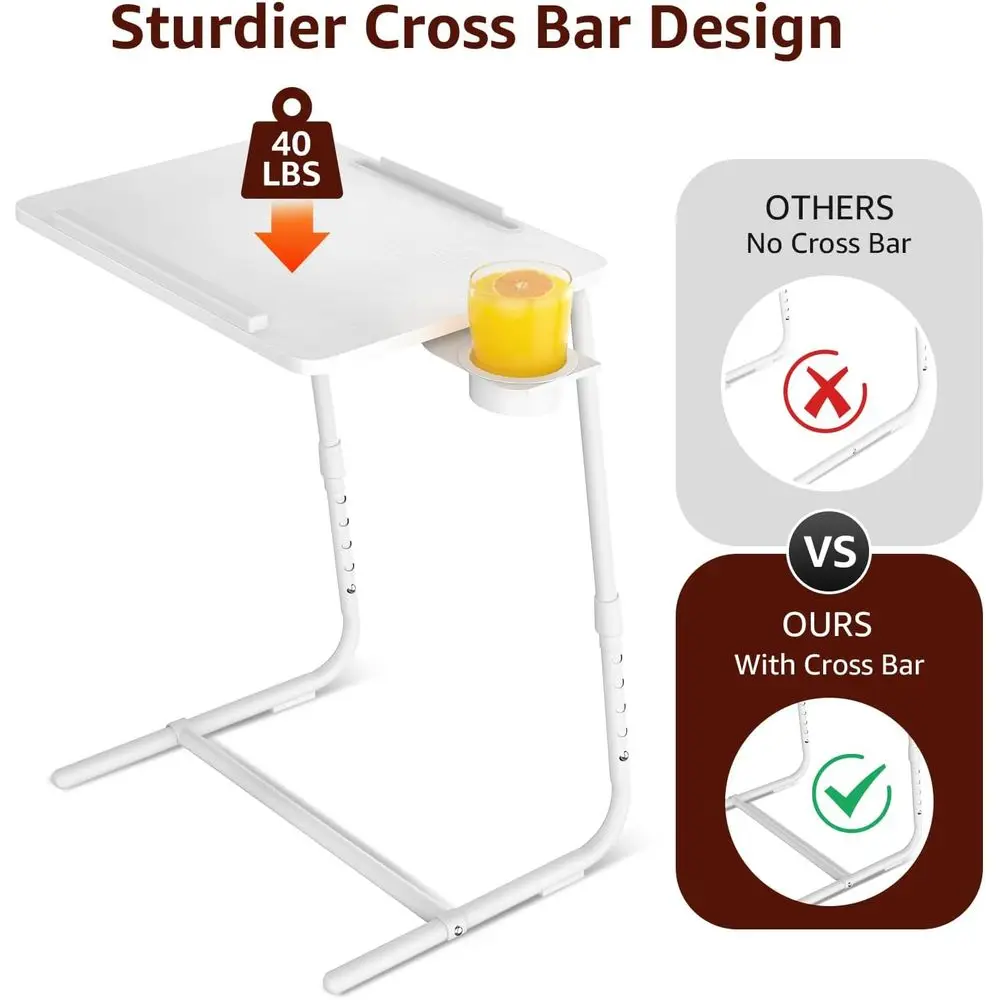 TV Trays Set of 2 - Folding TV Tray Adjustable Dinner Trays for Eating On Couch Wooden Tables Mate Stand Foldable White Desk wit