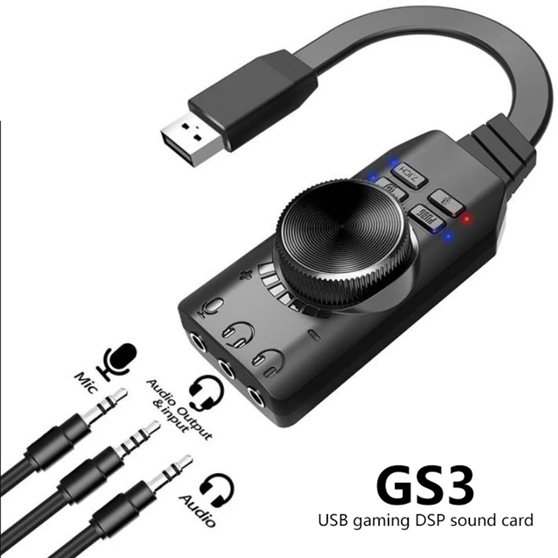 

Внешняя звуковая карта GS3 USB2.0, виртуальная звуковая карта 7,1 каналов, адаптер «подключи и работай», разъемы для наушников и микрофона, управление громкостью