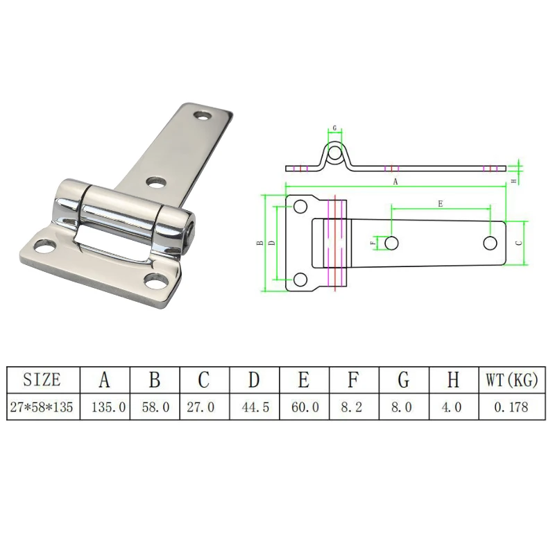 2 Pieces 304 Stainless Steel 135mm T Hinge Heavy Duty Marine Boat Yachts Stainless Steel Door Hinges For Container