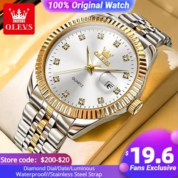 OLEVS New Men's Watches Original Luxury Quartz Diamond Watch for Man Stainless Steel Waterproof Luminous Wristwatch Male Date