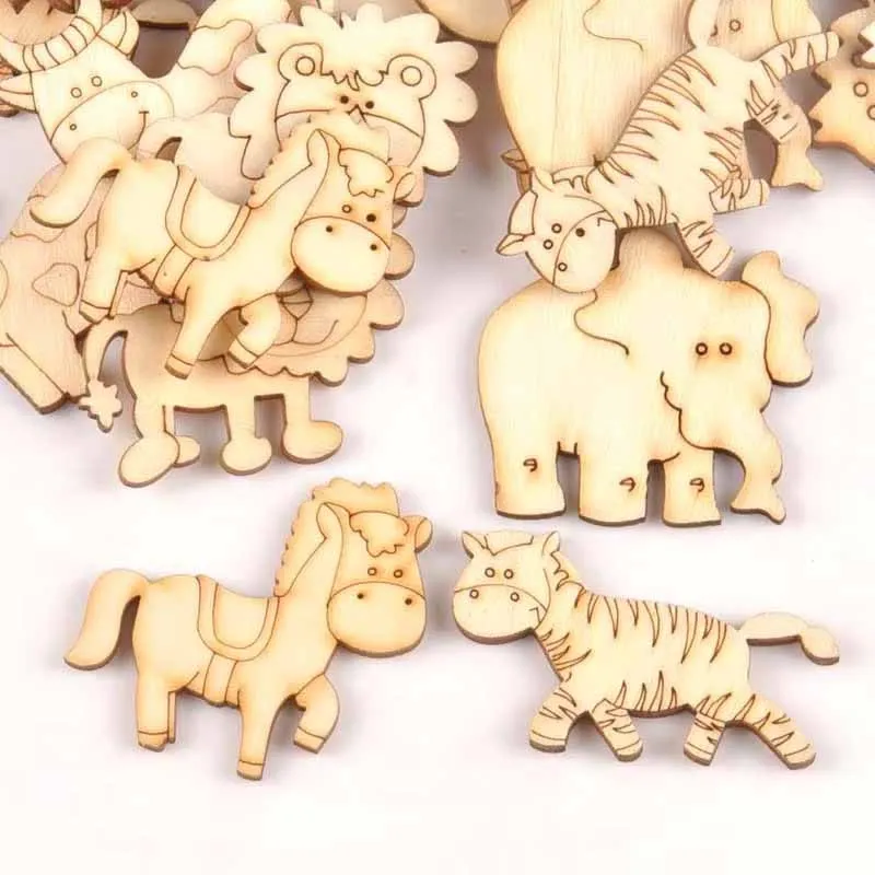 Natural Wooden Ornament Mix Animal Pattern For Home Decoration 30pcs Wood Slices DIY Carft Handmade Decor 30pcs 40x45mm m1772
