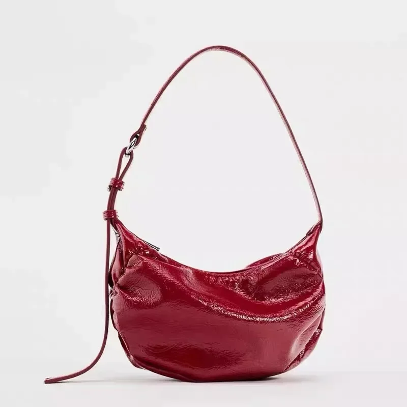 

Vintage Red Armpit Bag 2025 Women's Bag New Fashion Pleated Red Shoulder Bag Woman