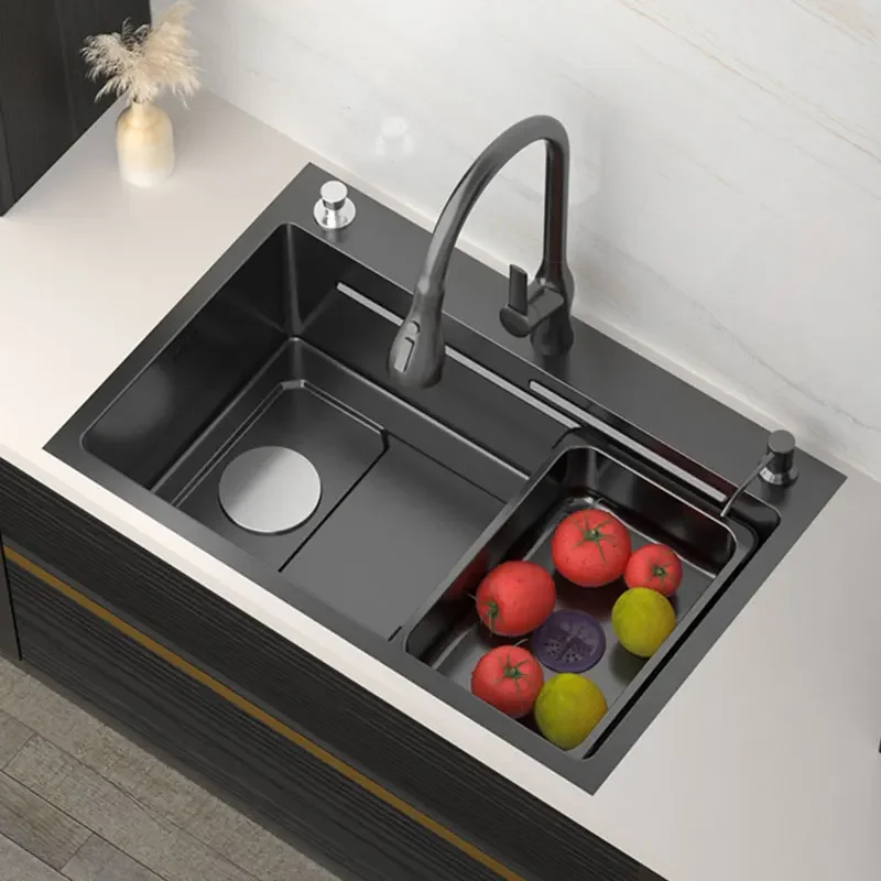 

Nano Sink 304 Stainless Steel Kitchen Sink Topmount Double Ledges Workstation Under The Counter Basin Left Brain Cutting Board