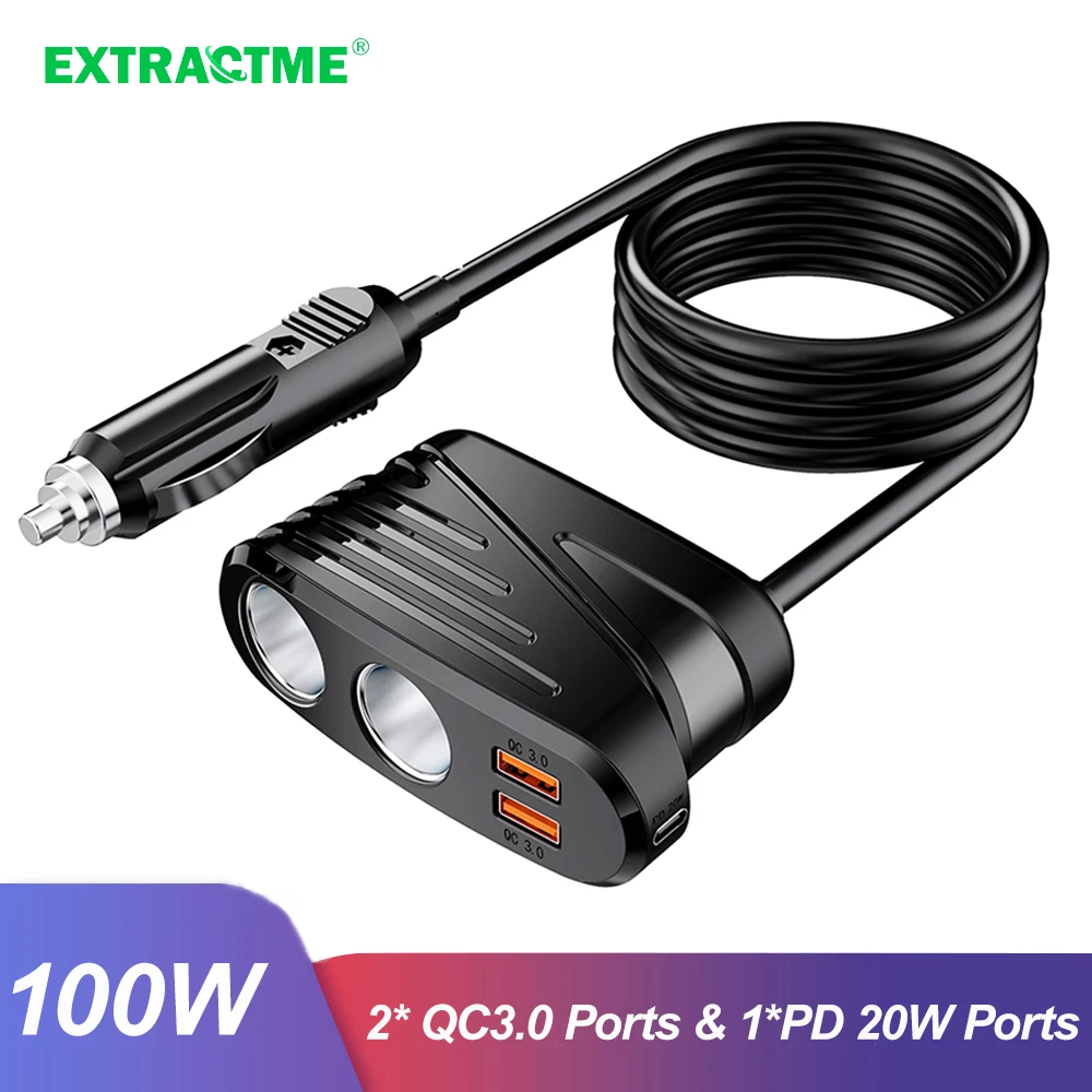 Extractme Car Cigarette Lighter Adapter USB Port QC3.0 Car Charger Switch 12V/24V Auto Socket Splitter Outlet Adapter 시거잭