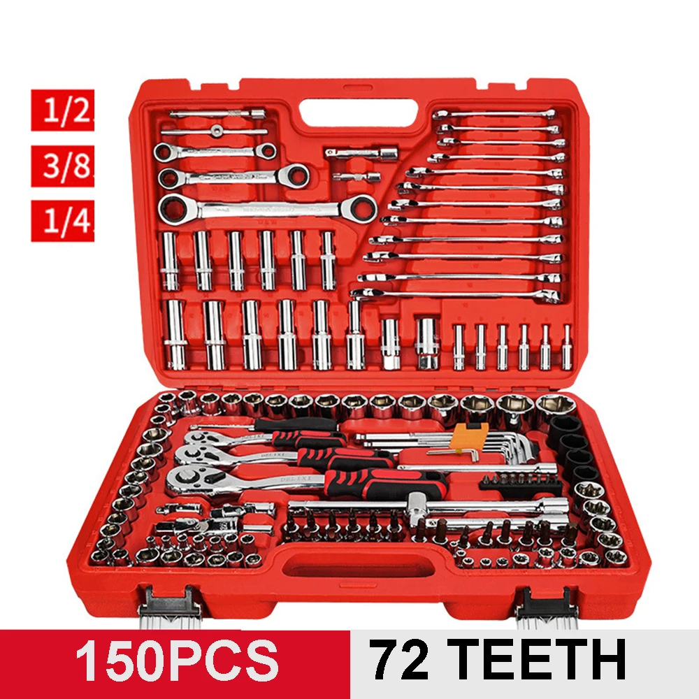 150PCS Professional Socket Ratchet Spanner Screwdriver Socket Set Car Repair Tool Metalworking Toolbox Tool Kit