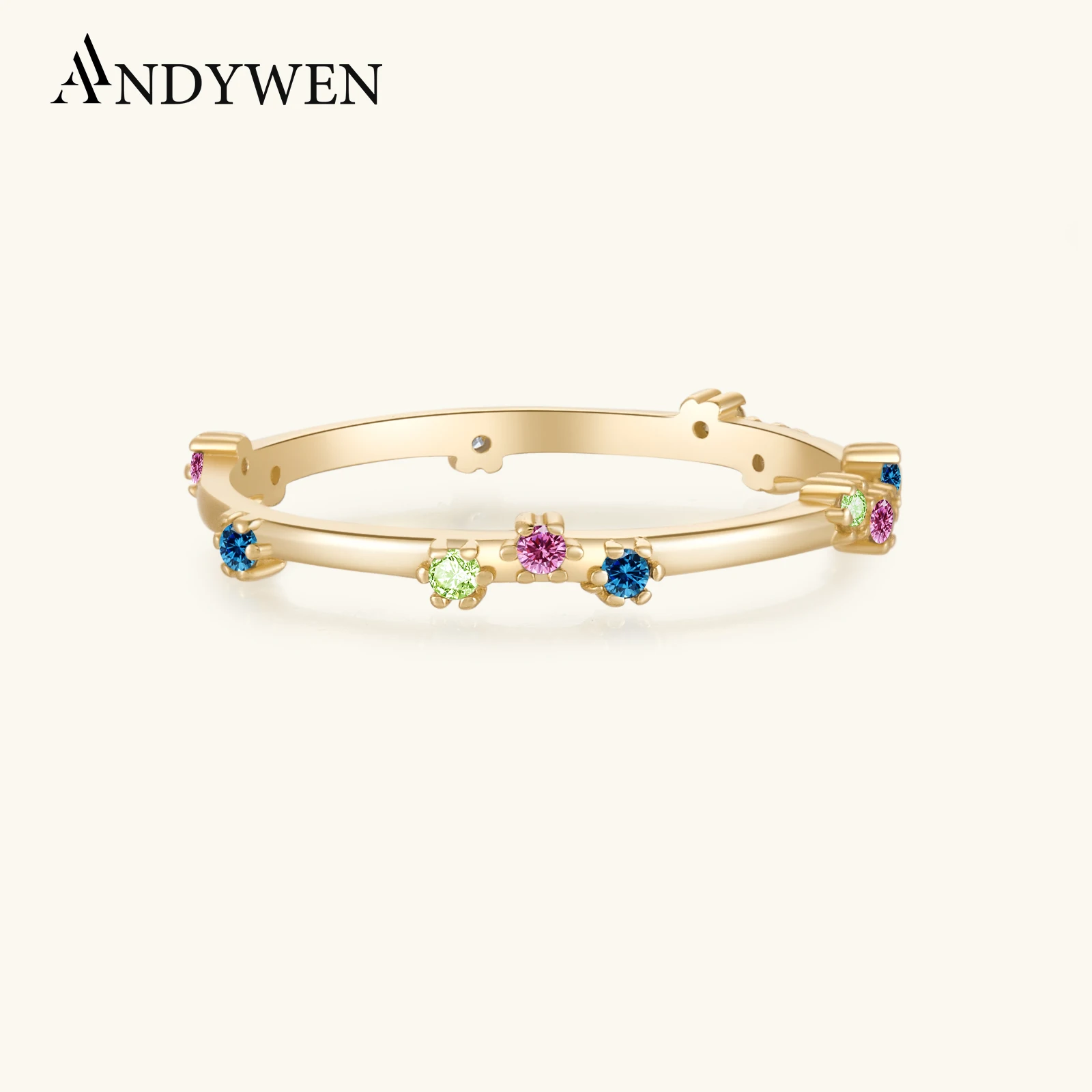 

ANDYWEN 925 Sterling Silver Gold Colorful Zircon CZ Rings Women Fashion Fine Jewelry 2021 Wedding Crystal Jewels Round Party