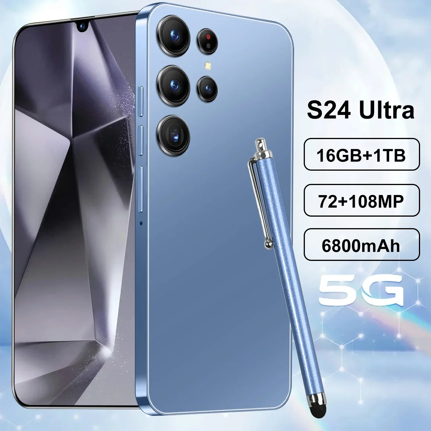 S24 Ultra 5G-smartphone met Snapdragon 8 Gen2, 6,8-inch HD-scherm, Dual SIM Dual Standby, 16 GB + 1 TB geheugen, 72 MP + 108 MP camera